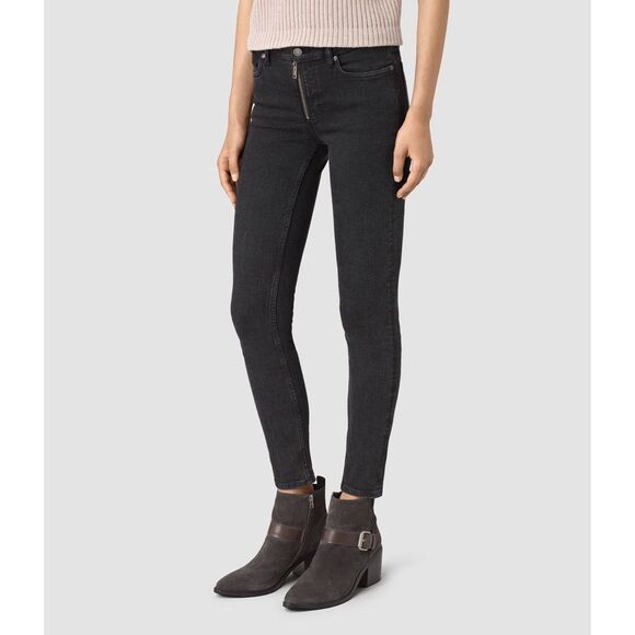 All Saints Denim - All Saints Track Low Rise Coated Ankle Skinny Jeans Gray Denim Pants 25
